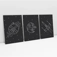 Quadros Decorativos 3 peças Star wars preto e branco pra sua casa 50x70