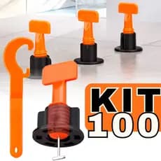 Kit 100 Niveladores Espaçador Piso Porcelanato Reutilizável Cunha + Chave Assentamento Pedreiro Obra
