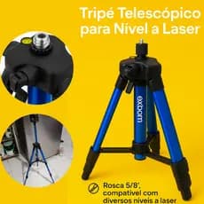 Tripé Telescópico para Nível a Laser | Rosca 5/8 + Adaptador 1/4 | Altura Ajustável e Nível de Bolha