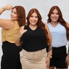 kit 3 Blusas Feminina Alfaiataria Elegante Regata Básica Plus Size Decote em V Alças Largas