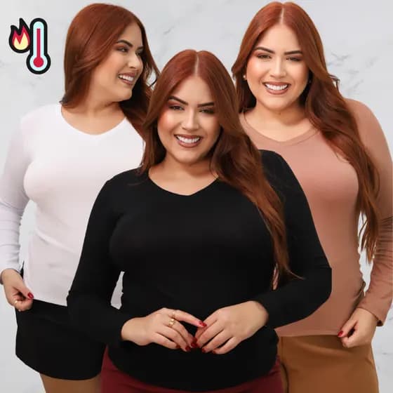 Blusa de Frio Feminina Camisa Manga Longa Segunda Pele Gola V Plus Size