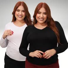 Kit 2 Blusas Feminina Segunda Pele Blusa De Frio Manga Comprida Gola V