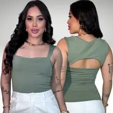 Regata Feminina Recorte nas Costas Blusa Feminina Moda Verão Casual Elegante Confortável