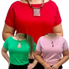 Kit com 3 Blusas Básica Feminina Roupa para Mulher Gola Canoa Tecido em Malha Fria.
