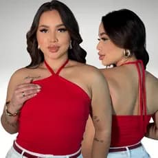 Blusa Frente Única Blusinha Feminina de Amarrar no Pescoço Forrada em Suplex