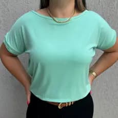 Blusa Feminina Gola Boat (Canoa) Ombro a Ombro Lisa Tecido em Algodão