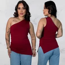 Blusa Feminina Ombro Só Nula Manga Assimétrica Blusinha Mula Manca