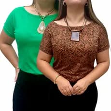 Kit 2 Blusas Feminina Básica Gola Canoa Blusinha Lisa em Malha  Tamanho Até G1