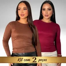Kit 2 Blusas De Frio Feminina Gola Careca Manga Longa Canelada Elegante
