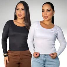 Kit 2 Blusas De Frio Feminina Plus Size Gola Em U Manga Longa Inverno