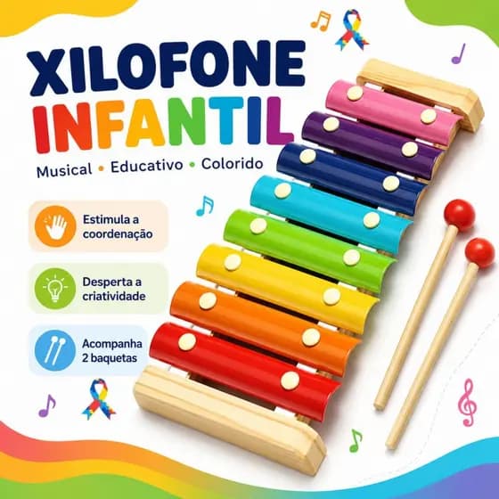 Xilofone Infantil Instrumento Musical 8 Notas Brinquedo Educativo