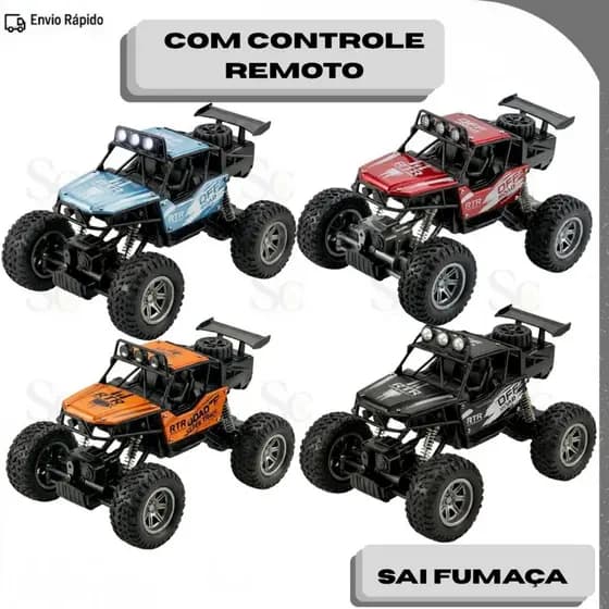 Carrinho Controle Remoto Solta Fumaça Carro Off Road Monster Truck Escala 1:20 com Suspensão