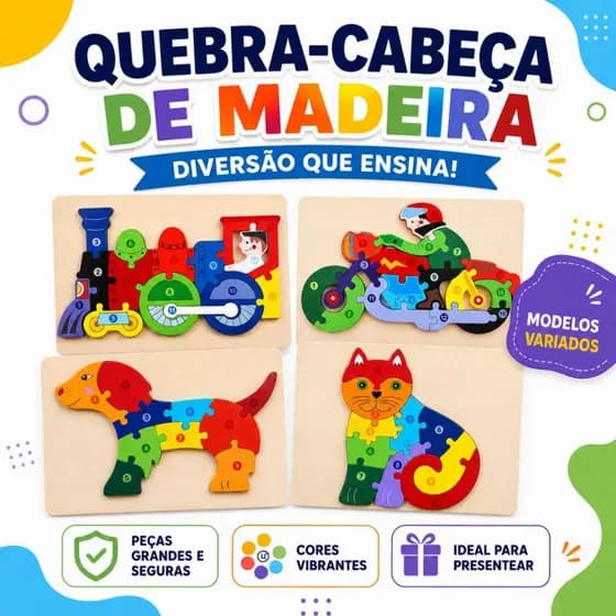 Quebra-Cabeça de Madeira Brinquedo Infantil com Peças de Encaixe Educativo Brinquedo Montessori