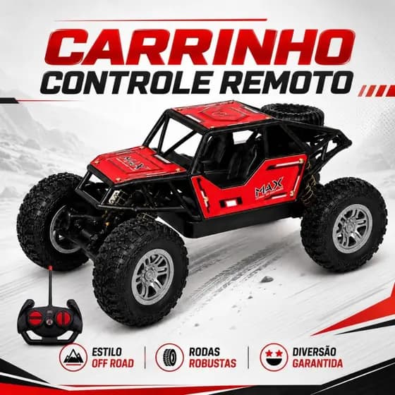 Carrinho Carro de Controle Remoto Off-Road Estrutura Reforçada Jeep 4x4 Recarregável Brinquedo