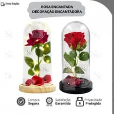 Luminária Cúpula Rosa Encantada Com LED A Bela e A Fera 21 Cm Decorativa Romântica