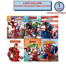 Livro Ler e Colorir Marvel Homem Aranha Hulk Homem de Ferro Capitão América Culturama 8 Páginas