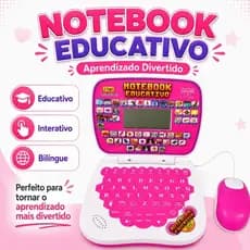 Notebook Educativo Infantil com Mouse Bilíngue Português Inglês 2 em 1 Brinquedo Didático Interativo