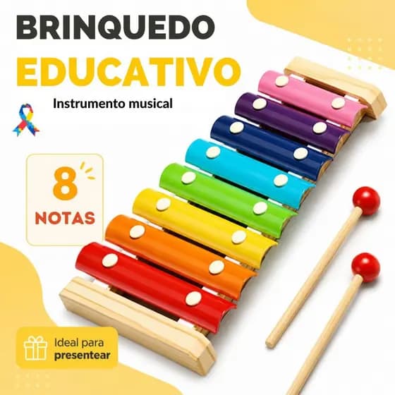 Xilofone Musical Infantil 8 Notas Instrumento Colorido Montessori