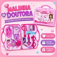 Kit Médico Infantil Maleta Doutora Rosa Brinquedo Educativo Completo com Acessórios
