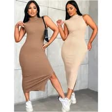 Vestido Feminino Regata Tubinho Midi Canelado Com Fenda Lateral Envio imediato