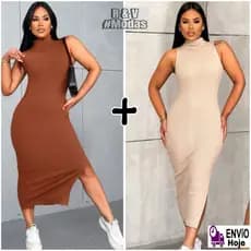 Kit 2 Vestido Midi Canelado Tubinho Com Fenda Lateral Ribana Premium Alta Elasticidade e Qualidade Envio no mesmo Dia