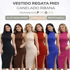 Vestido Canelado Midi Luxo Moda evangélica Preço Promocional Envio No mesmo dia