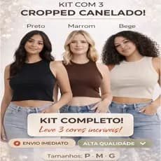 Kit 3 Cropped Feminino Canelada Regata Feminina Camiseta Básica Feminina Crooped Regatinha Cropped canelado básico