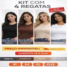 Kit 4 Regatas Feminina Canelada Ribana Básica Premium P M G GG Preta Branca Bege Marrom Blusa Regata Moda Blogueira