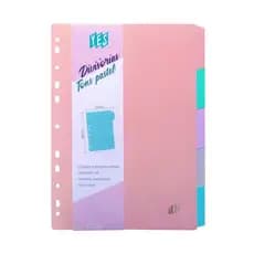 Divisórias para Fichário A4 YES - Com 5 Cores Tons Pastel - Furação Universal