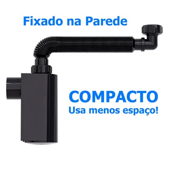 Sifão Preto Pia Sanfonado Flexível De Parede Com Copo Para Limpeza