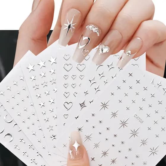 6 estilos novo estilo de Metal líquido prata manicure adesivos Y2K estilo Millennium corvo coração estrela coração taman