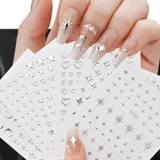 6 estilos novo estilo de Metal líquido prata manicure adesivos Y2K estilo Millennium corvo coração estrela coração taman