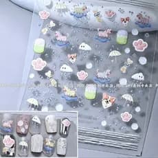 Verão dia chuvoso bonito filhote de cachorro Manicure adesivo capa de chuva Shiba Inu pata DIY decoração do prego decalq