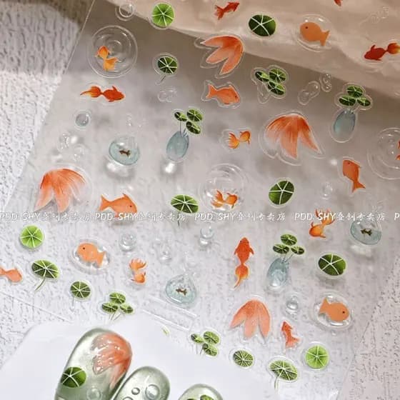 Lotus Koi peixe geléia tridimensional Manicure adesivos pequeno peixinho unhas decorativas computador manual do telefone