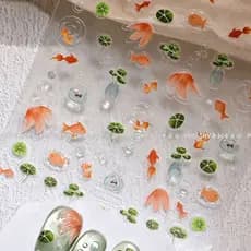 Lotus Koi peixe geléia tridimensional Manicure adesivos pequeno peixinho unhas decorativas computador manual do telefone