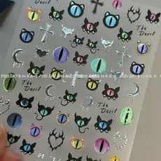 Olho de gato pequeno diabo Manicure adesivo pupila escuro y2k cruz lua DIY simples nicho decorações de unhas