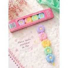 Marca Texto Montável Flor 5 Cores Pastel Caneta Marca Texto Escolar