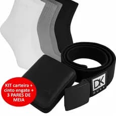 Combo Presente Masculino: Carteira Zíper Couro PU + Cinto Engate Rápido + 3 Meias Soquete