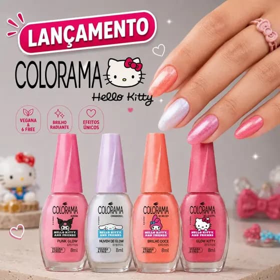COLORAMA  Kit 4 Esmaltes Nova Coleção Hello Kitty Lançamento Manicure Pedicure