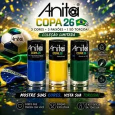 ANITA Kit 3 Esmaltes Coleção Copa Do Mundo 2026 Vai Brasil Alta Cobertura Longa Duração Manicure Pedicure Original