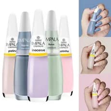 IMPALA Kit 5 Esmaltes Candy Color Tons Pastéis Suaves Delicados Alta Cobertura Original Manicure Pedicure
