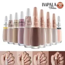 IMPALA Kit 10 Esmaltes Tons Nude Clássicos Cores Sofisticadas Longa Duração Alta Cobertura Manicure Pedicure