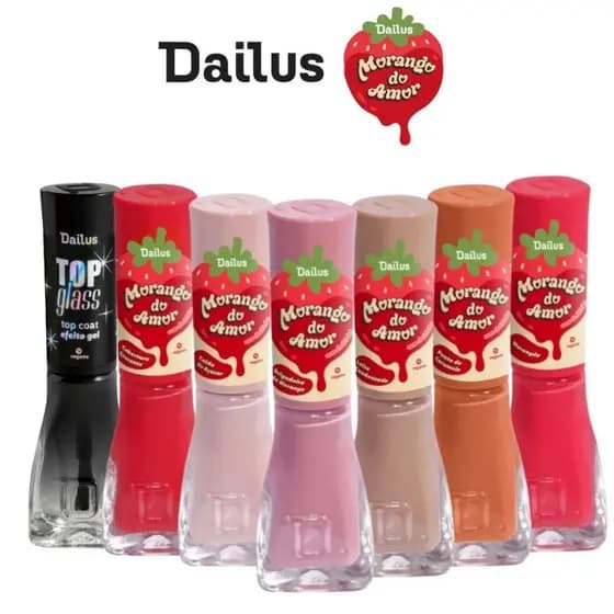 DAILUS Kit 6 Esmaltes Coleção Morango do Amor Longa Duração Alta Cobertura Manicure Pedicure
