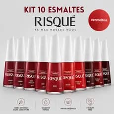 RISQUE Kit 10 Esmaltes Tons Vermelhos Clássicos Longa Duração Manicure Pedicure Atacado