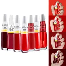 IMPALA Kit 6 Esmaltes Tons Vermelhos + Verniz Intensificador de Brilho Longa Duração Alta Cobertura Manicure Pedicure