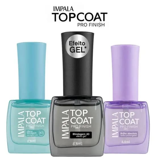 IMPALA Top Coat Pro Finish Efeito Gel + Brilho Absoluto Prolongado + Secagem 90 segundos Hipoalergênico Lançamento