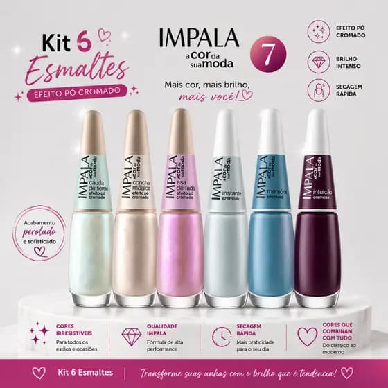 IMPALA Kit 6 Esmaltes LANÇAMENTO Efeito Pó Cromado Coleção Impala A Cor Da Sua Moda 7