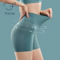 ⚡Venda Quente⚡Flarixa Calça De Segurança Feminina Calcinha Feminina Cintura Alta De Seda Gelada Sem Costura Seda Fria Slim Fit Calcinha De Barriga Cintura Alta Tamanho Grande Boxer Anti-Fricção Academia Shorts