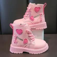Meninas Botas Crianças Moda De Borracha Legal Menina Outono E Inverno Algodão Sola Macia Rosa Com Amor Lado Zip Princesa