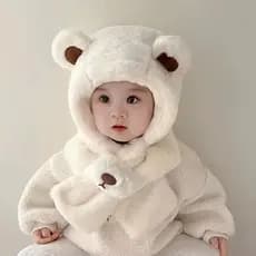 Chapéu Do Bebê Outono Inverno Meninos Meninas Cachecóis De Uma Peça Urso De Pelúcia Crianças Engrossado À Prova De Vento